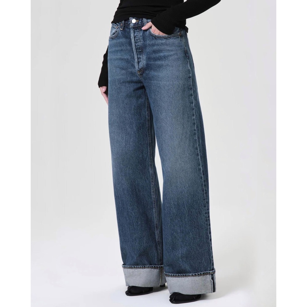 AGOLDE Blue Dame Cuffed Wide Leg Jeans Womens Size 29 100% Organic Cotton